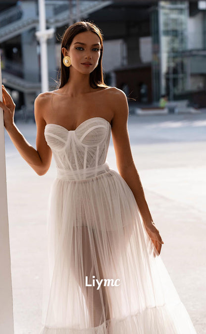 LW021 - A line Sweetheart Tulle Boho Wedding Dress