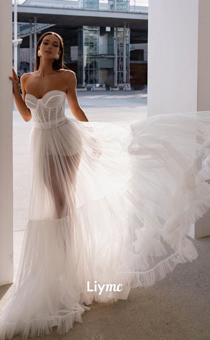 LW021 - A line Sweetheart Tulle Boho Wedding Dress