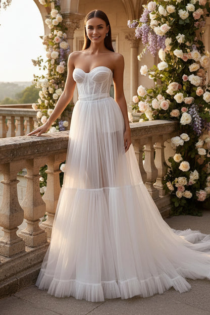 LW021 - A line Sweetheart Tulle Boho Wedding Dress