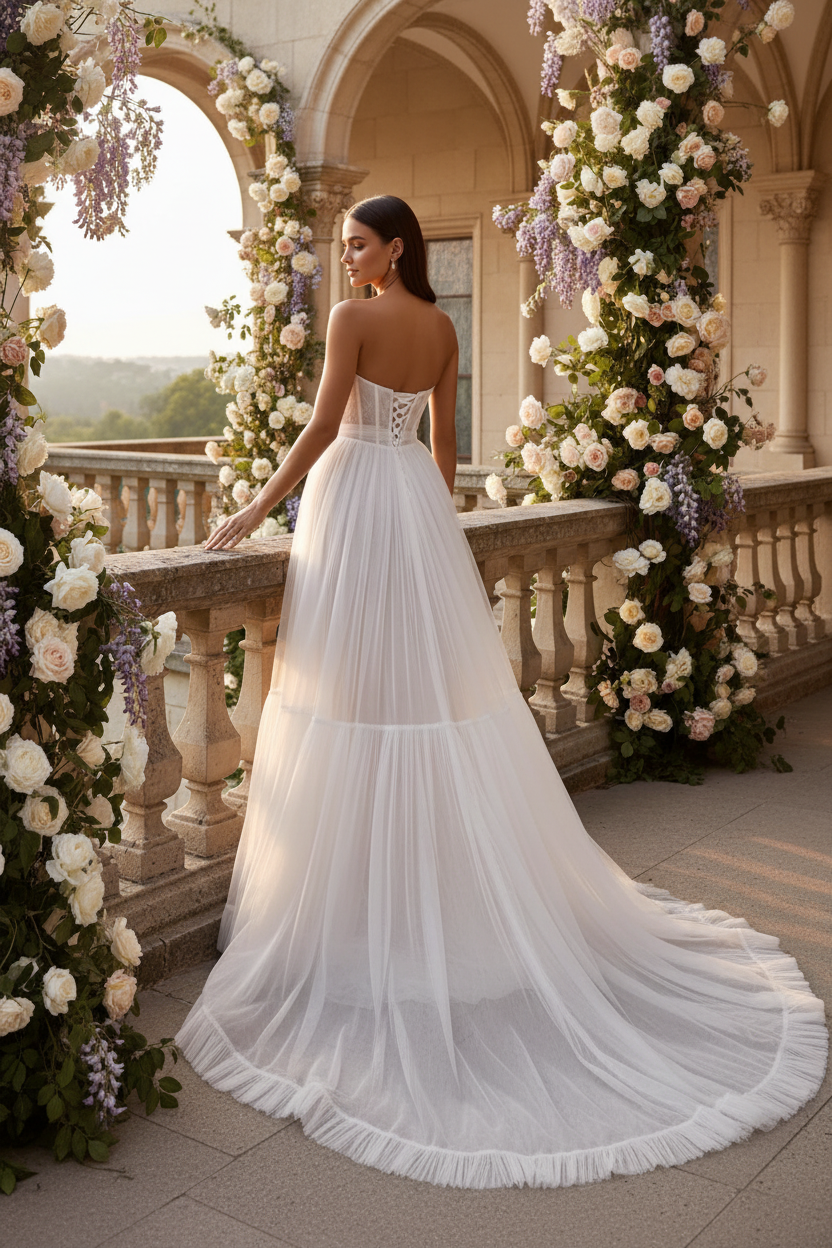 LW021 - A line Sweetheart Tulle Boho Wedding Dress
