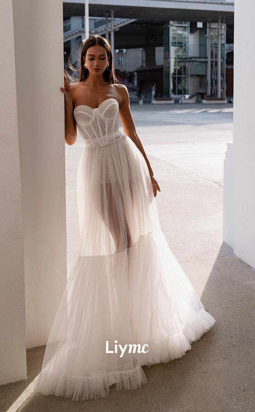 LW021 - A line Sweetheart Tulle Boho Wedding Dress