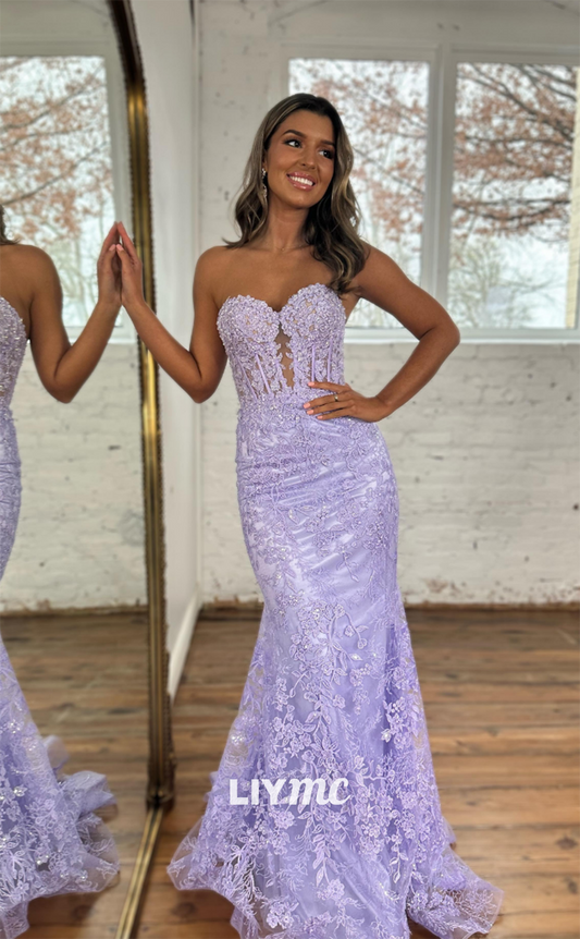 LP902 - Sweetheart Lace Mermaid Long Semi Formal Prom Dress