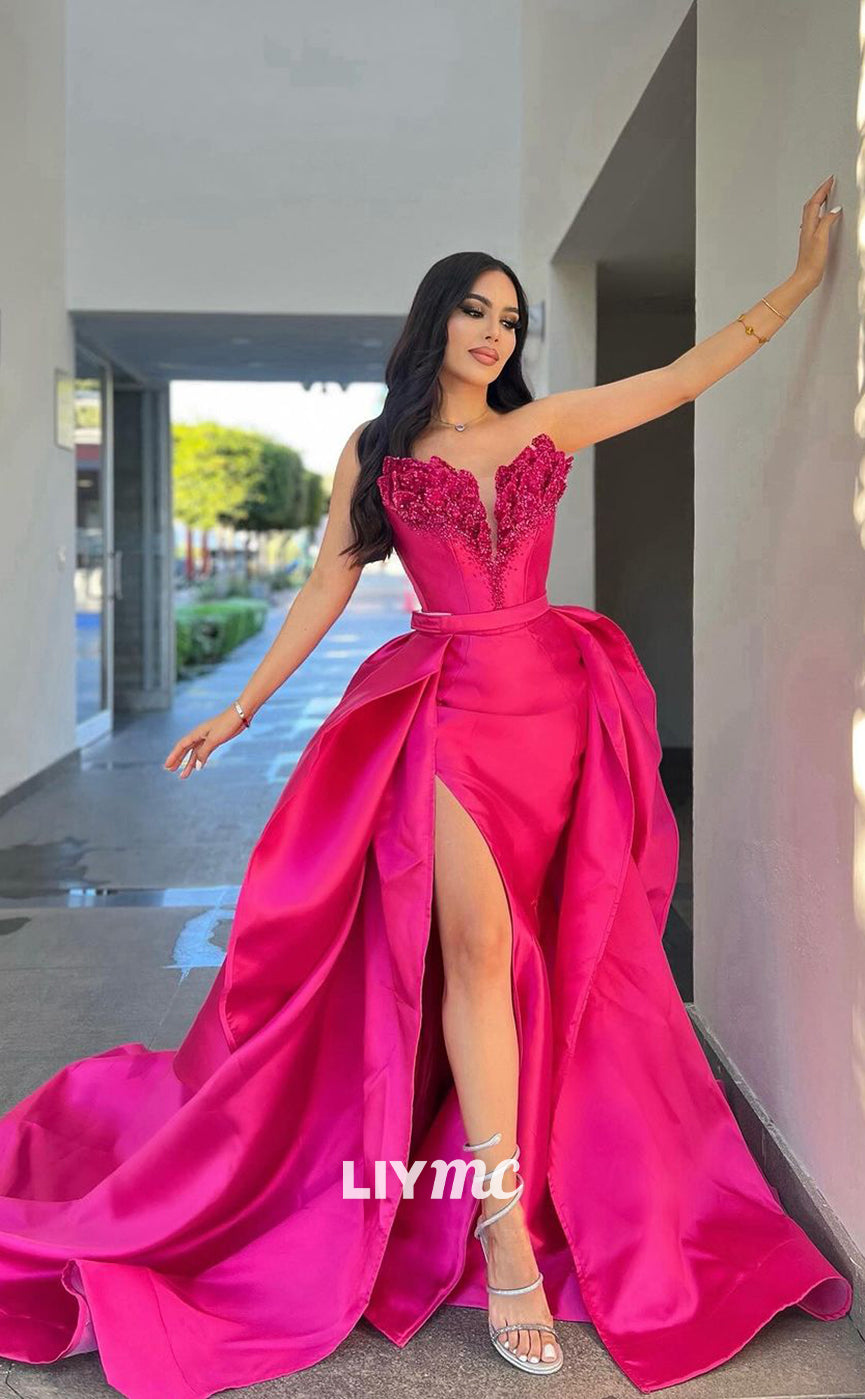 LP963 - Plunging V Neck Beads Detachable Skirt Mermaid Prom Party Dress with Slit