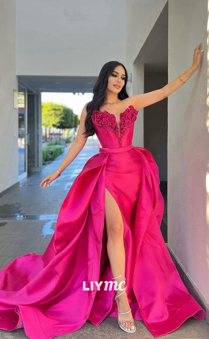 LP963 - Plunging V Neck Beads Detachable Skirt Mermaid Prom Party Dress with Slit