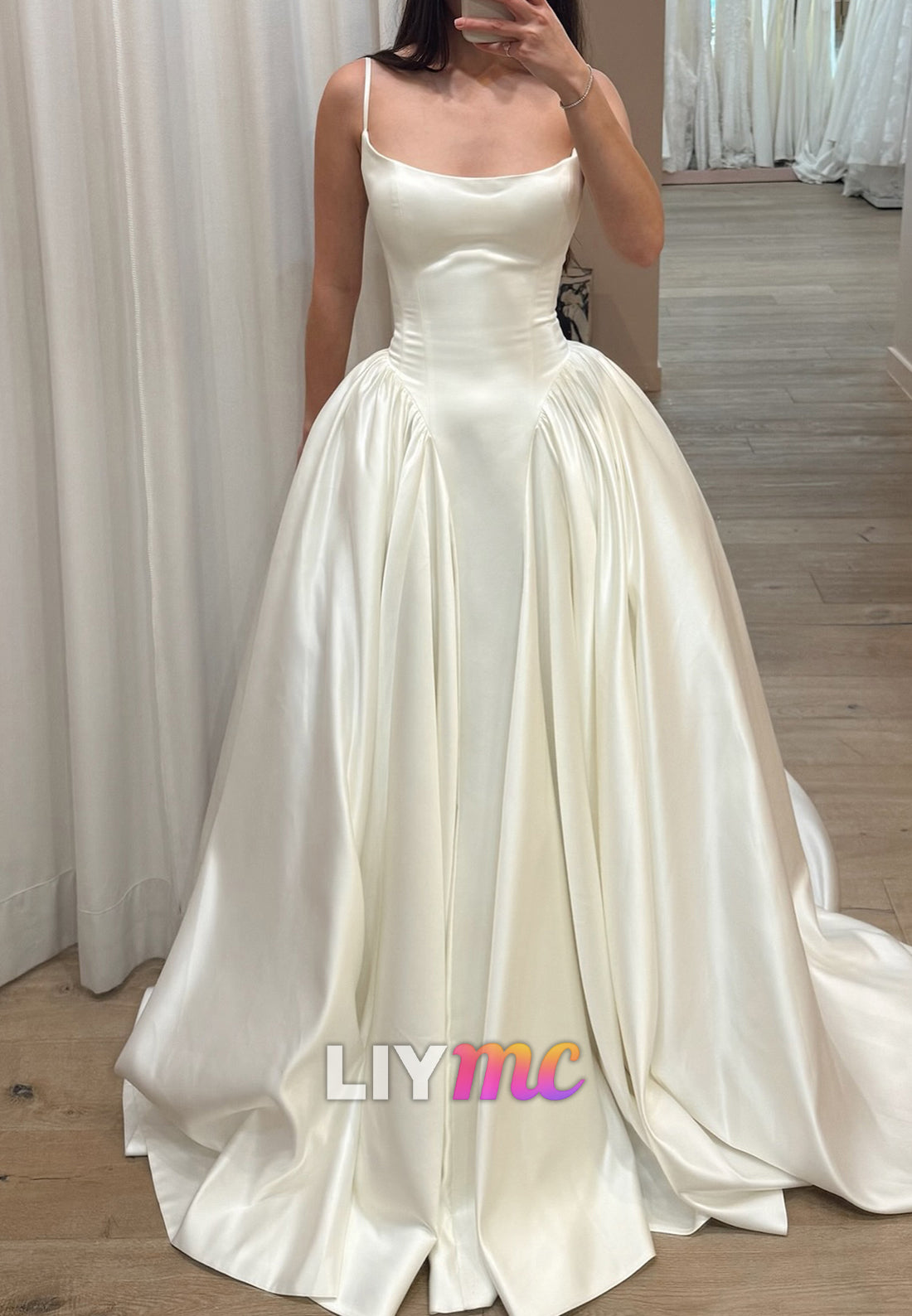 Scoop Satin Spaghetti Straps A-Line Wedding Dress
