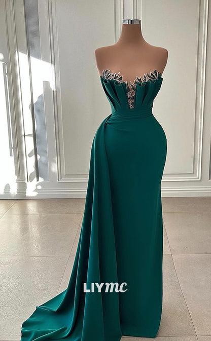 LP762 - Plunging V neck Appliques Mermaid Long Formal Prom Dress