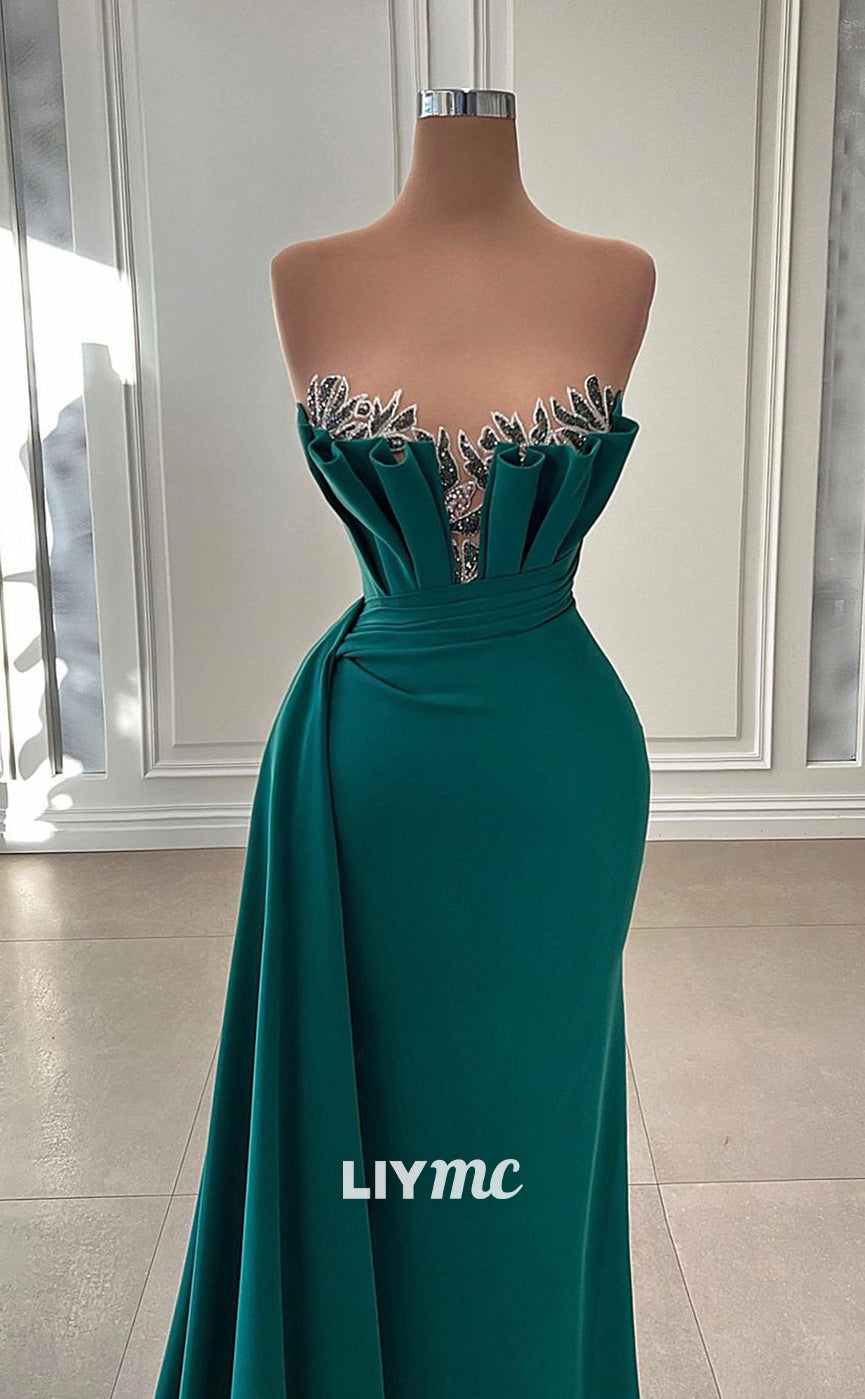 LP762 - Plunging V neck Appliques Mermaid Long Formal Prom Dress