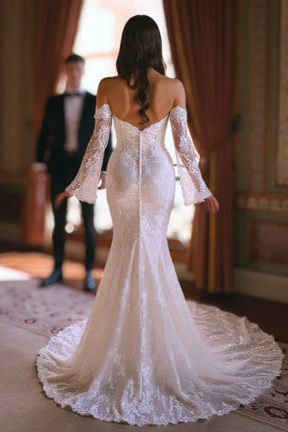 Luxury Off-the-Shoulder Sweetheart Mermaid Wedding Dress with Sleeves