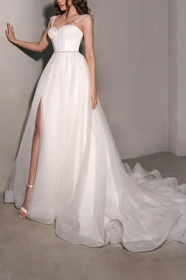 A Line Sweetheart Bead Chiffon Simple Wedding Dress