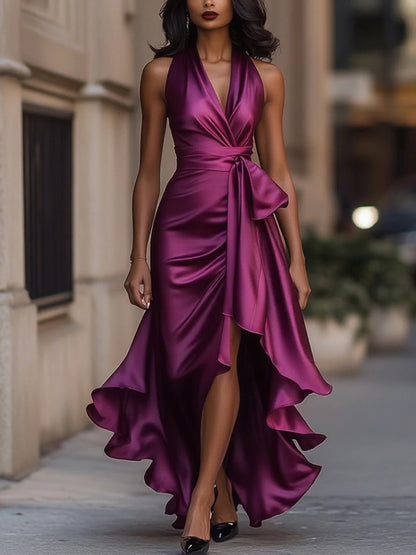V-Neck Sleeveless Ruched Sheath Wedding Guest Dress
