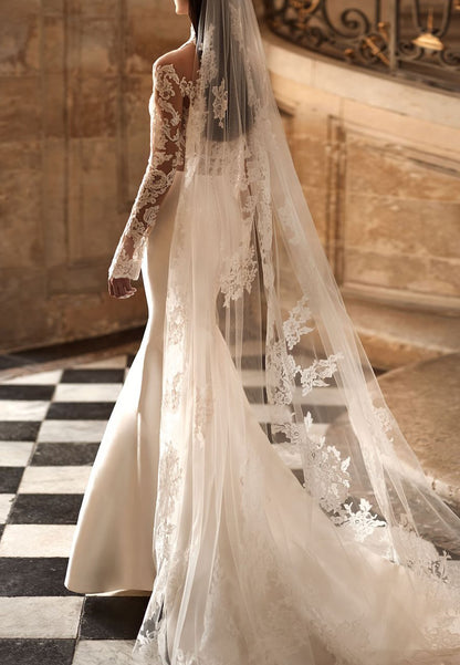High Neck Long Sleeves Lace Appliques Sheath Boho Wedding Dress