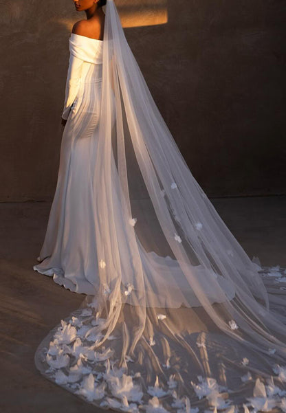Off-Shoulder Long Sleeveless Sleek Mermaid Wedding Dress