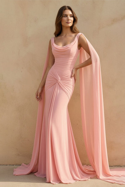 Mermaid Cape Sleeves Prom Gown in Pink