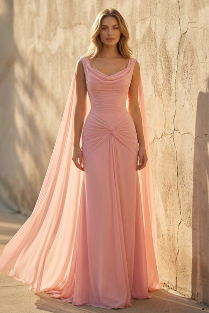 Mermaid Cape Sleeves Prom Gown in Pink