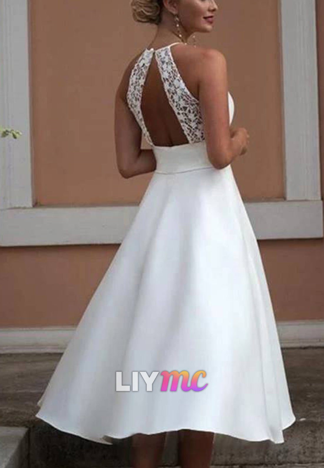 Scoop Sleeveless Appliques A-Line Midi Wedding Dress