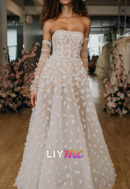 Sweetheart Floral Embellished A-Line Wedding Dress