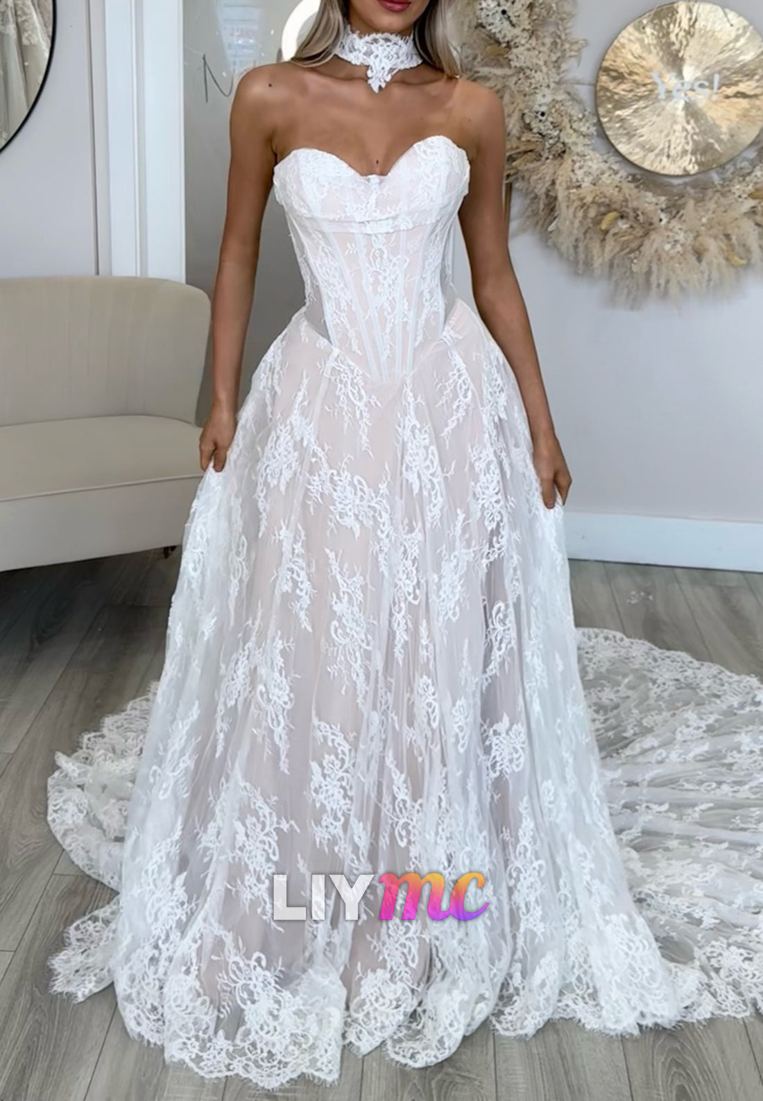 Off-Shoulder Long Sleeves Lace Appliques A-Line Wedding Dress