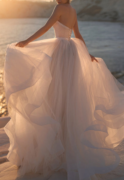 Sweetheart Strapless Tulle A-Line Boho Wedding Dress