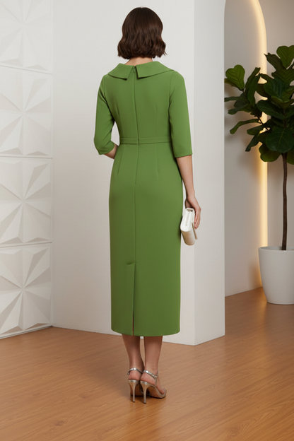 Olive Green Midi Mother of the Bride Dress with Belt