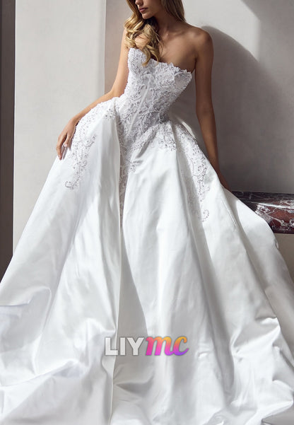 Straight Across Sleeveless Appliques A-Line Wedding Dress