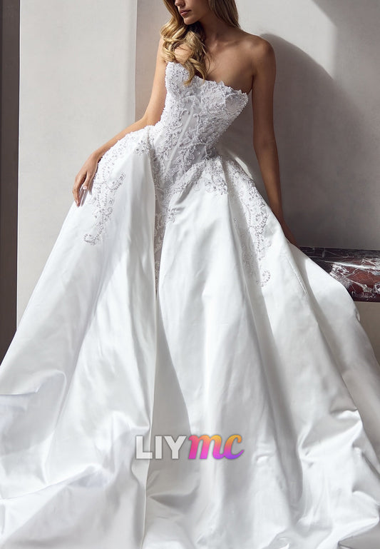 Straight Across Sleeveless Appliques A-Line Wedding Dress