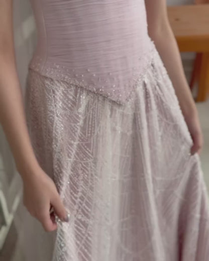 Off-Shoulder Beaded Embroidery A-Line Prom Dress