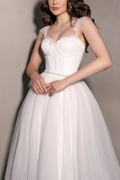 A Line Sweetheart Bead Chiffon Simple Wedding Dress
