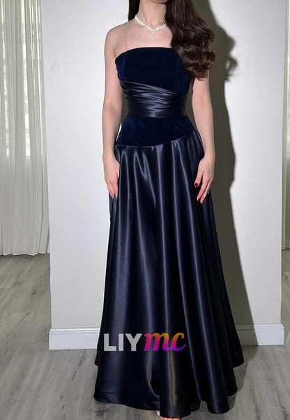 Straight Across Sleeves Sleek Satin A-Line Evening Dress