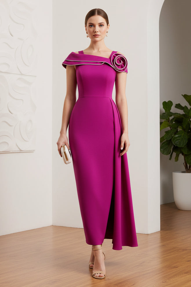 Asymmetrical Floral Sheath Mother of Bride Dress