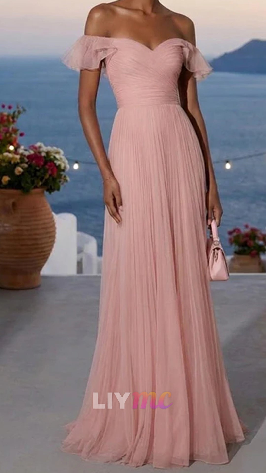 Sweetheart Evening Dress with Pleat Off the Shoulder Maxi Dress