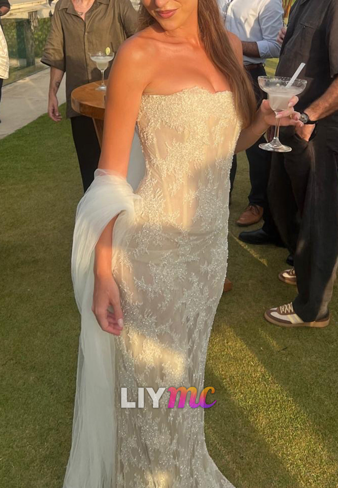 Straight Across Lace Appliques Mermaid Wedding Dress