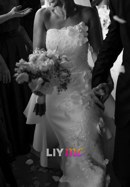 Straight Across Floral Embellished Sheath Wedding Dress