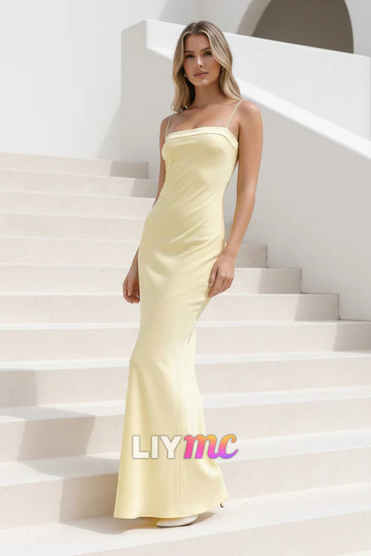 Spaghetti Straps Open Back Maxi Dress in Yellow
