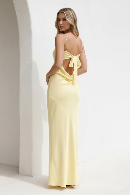 Spaghetti Straps Open Back Maxi Dress in Yellow