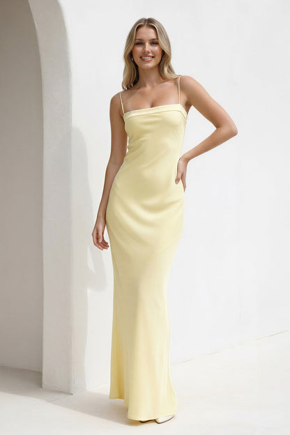 Spaghetti Straps Open Back Maxi Dress in Yellow