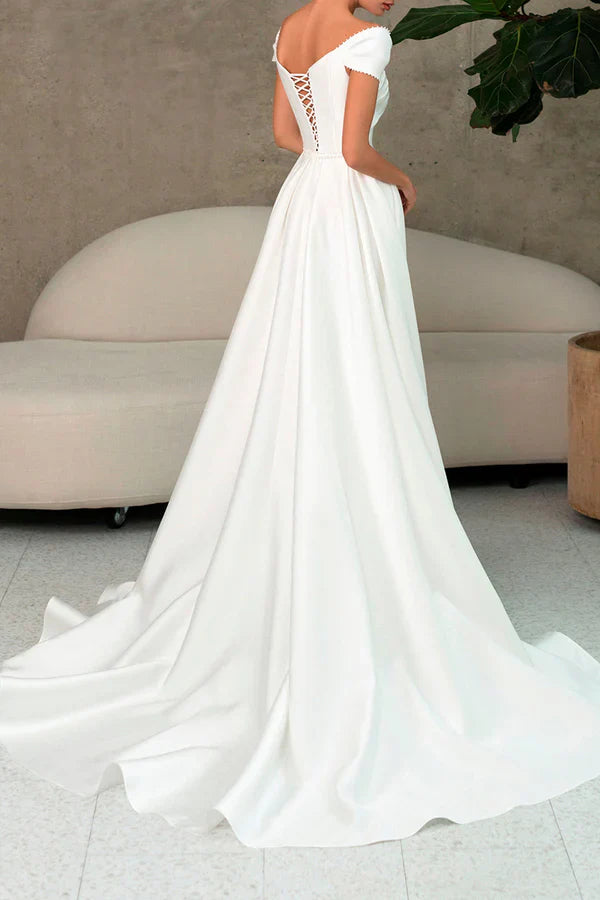 A-shaped Sweetheart Little Hat Sleeve Split Beach Wedding Dress