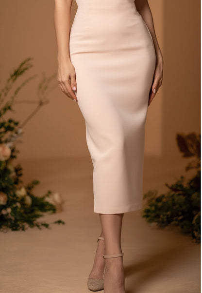 Party Dress Light Pink Square Neck Ruffle Sleeve Bodycon Midi Dress