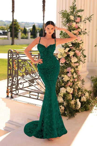 Sweetheart Lace Mermaid Tulle Prom Dress with Beads Appliques