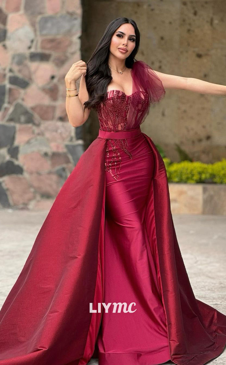 LP1208 - Sweetheart Overskirt Gown Long Sheath Quinceanera Prom Dresses with Appliques