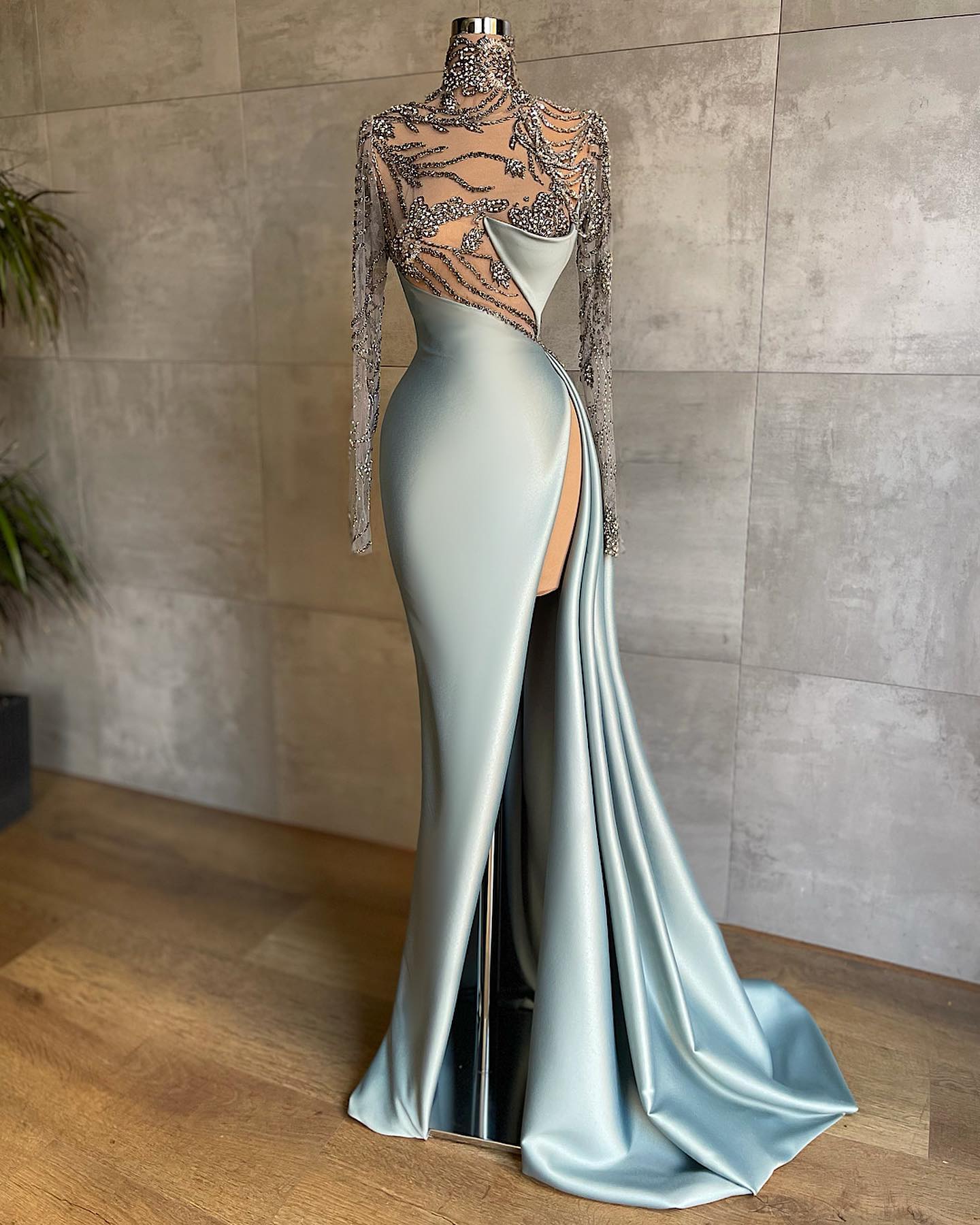 LP1322 - V-Neck Spaghetti Straps Sleek Satin Mermaid Prom Dress