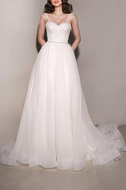 A Line Sweetheart Bead Chiffon Simple Wedding Dress
