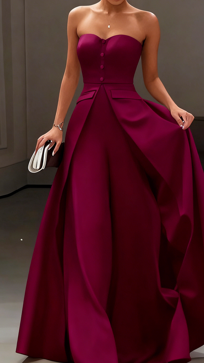 White Buckle Strapless Sleeveless Two-Piece Set