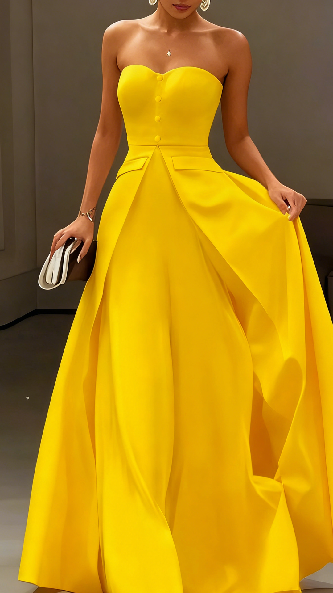 White Buckle Strapless Sleeveless Two-Piece Set