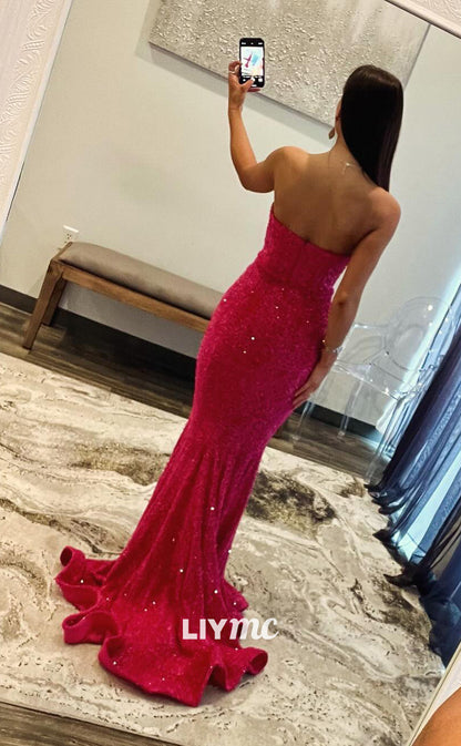 LP1240 - V-Neck Mermaid Sequins Foraml Prom Dress with Sweep Train