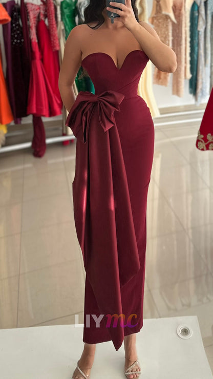 Sweetheart Bow Sleeveless Burgundy Mermaid Evening Dress