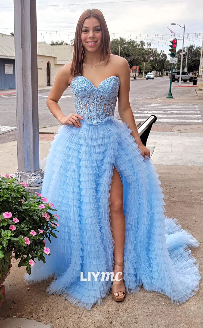 LP772 - A line Sweetheart Lace Appliques Semi Formal Prom Dress